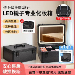 化妝箱帶鏡子帶燈可攜式手提化妝品收納盒專業跟妝師專用可掛行李箱
