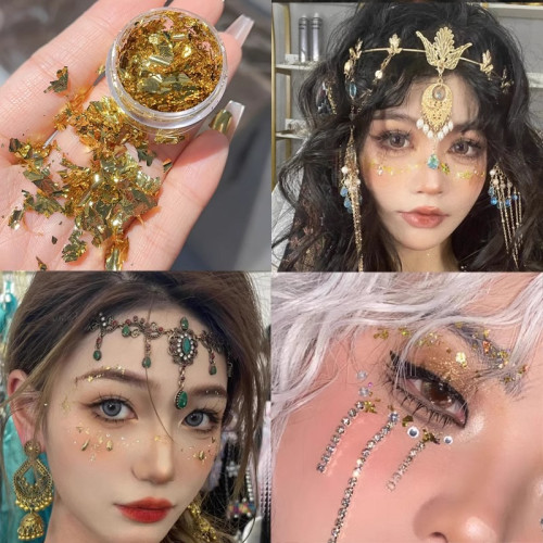 化妝貼臉金色銀色鋁箔紙錫箔碎片面部裝飾品COS創意妝容鏡妖仿妝