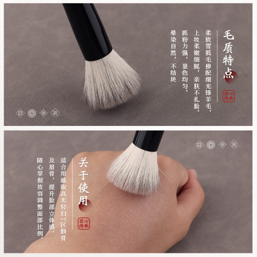竹鳳堂化妝刷雛鳳F802平頭點彩刷腮紅刷高光刷曬紅刷動物毛竹風堂