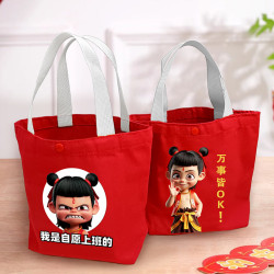 手提包可攜式兜哪吒帆布手學生上班袋拎手提袋便當拎手少女帆布包女