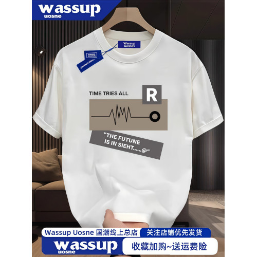 WASSUP國潮重磅高檔夏季新款短袖男t恤潮牌潮流寬松純棉半袖上衣
