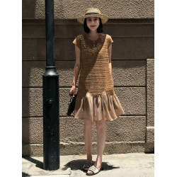 法式氣質名媛網紗拼接連衣裙女2025夏季新款時尚顯瘦百搭減齡短裙