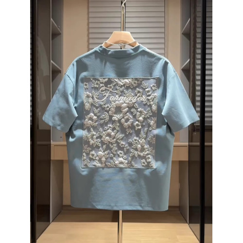 NY潮牌刺綉短袖男t恤2025新款夏季立體提花半袖百搭圓領寬松上衣