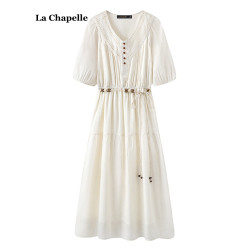 拉夏貝爾/La Chapelle波西米亞收腰連衣裙女夏季新款法式溫柔長裙