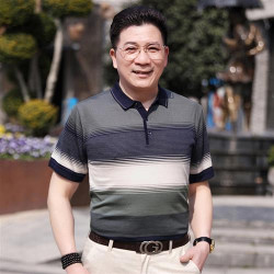 中老年男裝爸爸t恤夏季半袖翻領冰絲男士T恤寬松短袖體恤男t恤