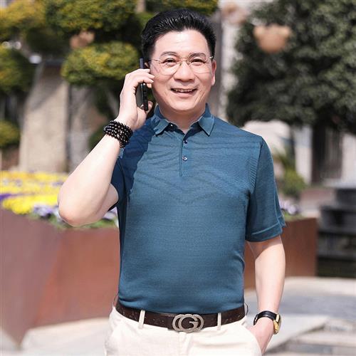 中老年男裝爸爸t恤夏季半袖翻領冰絲男士T恤寬松短袖體恤男t恤