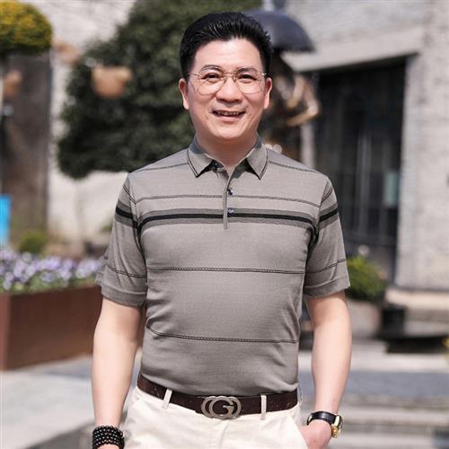 中老年男裝爸爸t恤夏季半袖翻領冰絲男士T恤寬松短袖體恤男t恤