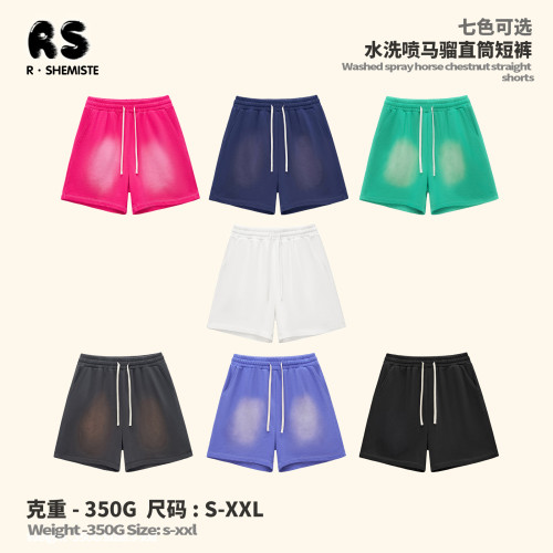 RS男裝|水洗噴馬騮短袖短褲套裝歐美多巴胺短袖t恤水洗套裝男T恤