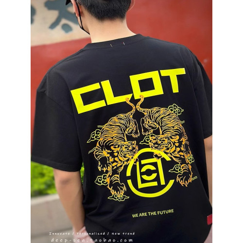 clot潮牌陳冠希夏季新款老虎印花寬松休閒半袖情侶純棉男t恤短袖