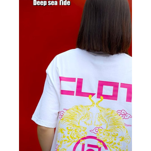 clot潮牌陳冠希夏季新款老虎印花寬松休閒半袖情侶純棉男t恤短袖