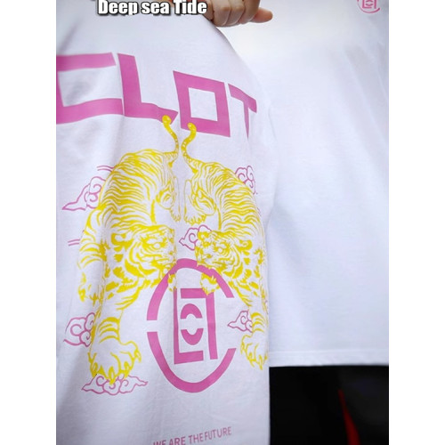 clot潮牌陳冠希夏季新款老虎印花寬松休閒半袖情侶純棉男t恤短袖