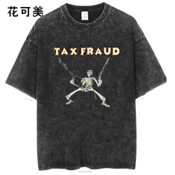 骷髏復古歐美潮牌搞笑創意圓領惡搞美式印花水洗做舊短袖男t恤