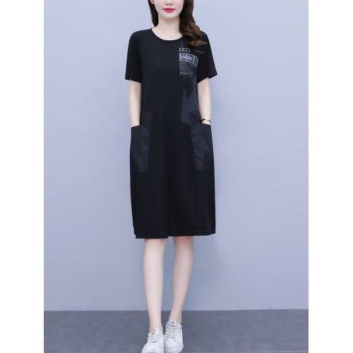 2025新款夏季大碼女裝洋氣寬松顯瘦遮肚子減齡直筒t恤休閒連衣裙