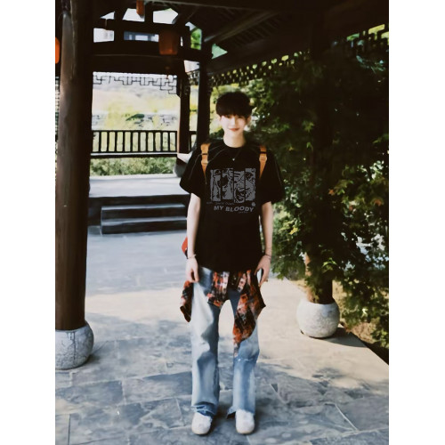 國潮美式高街青少年短袖男t恤2025新款高級感痞帥拼接反光條上衣