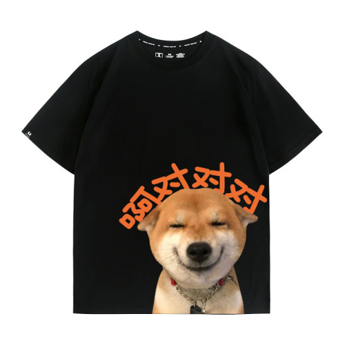 貓咪我說得對嗎狗狗情侶裝短袖上衣服純棉半袖卡通聯名男t恤衫夏