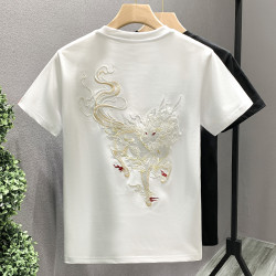 歐貨潮牌國潮重工麒麟刺綉高級感輕奢男T恤短袖網紅爆款半袖體恤