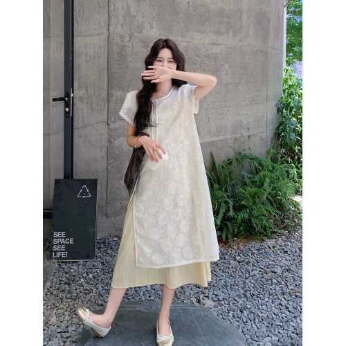 綉花新中式輕國風罩衫連衣裙套裝2025新款女夏獨特漂亮曡穿兩件套