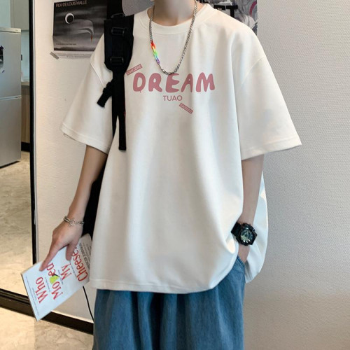 俄羅斯進口純棉短袖男t恤2025夏季新款潮流潮牌白色青少年打底衫