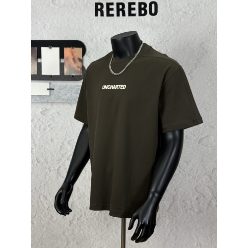 REREBO 夏季新款透氣速乾美式純棉短袖寬松高街圓領字母潮牌男T恤