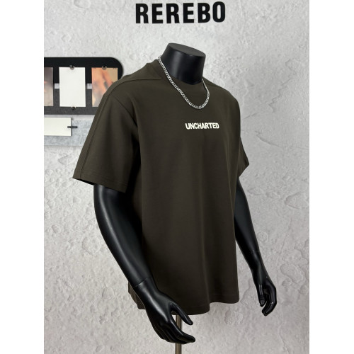 REREBO 夏季新款透氣速乾美式純棉短袖寬松高街圓領字母潮牌男T恤
