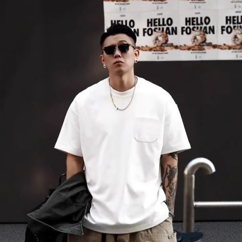 美式簡約短袖男t恤2025夏季新款高街潮牌圓領寬松休閒T恤男裝