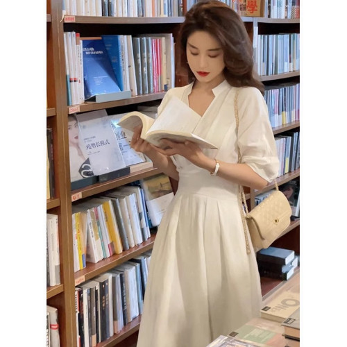 歐洲站夏季女裝2025新款法式高級感氣質修身顯瘦白色襯衫連衣裙子