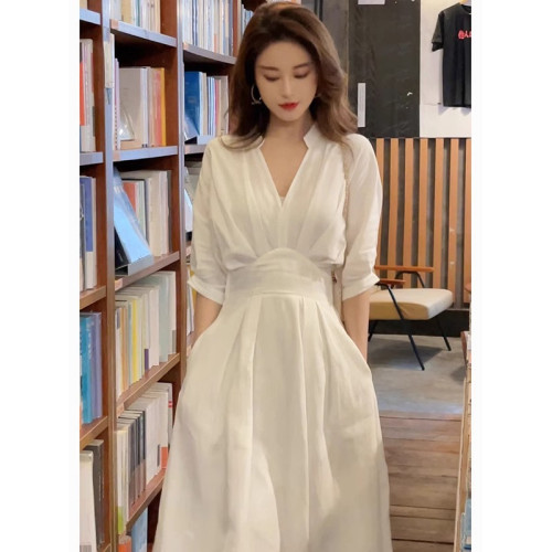 歐洲站夏季女裝2025新款法式高級感氣質修身顯瘦白色襯衫連衣裙子