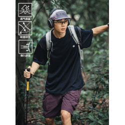 EBC工作室山系戶外夏季新款運動速乾透氣寬松撞色印花短袖男T恤