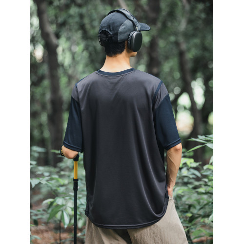 EBC工作室山系戶外夏季新款運動速乾透氣寬松撞色印花短袖男T恤