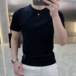 高檔歐貨夏季新款短袖男t恤圓領半袖休閒時尚百搭刺綉修身男士