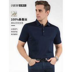 拉博夫高級商務100%桑蠶絲短袖男T恤中年涼感親膚真絲男士POLO衫