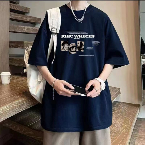 240g重磅純棉復古潮牌夏季美式印花寬松短袖上衣T恤大碼衣服男t恤
