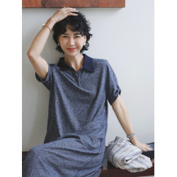 TT設計師【丹青】寬松大碼顯瘦直筒裙POLO領T恤連衣裙女夏季新款