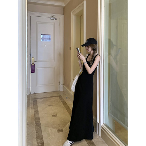 高個子加長版方領背心連衣裙女夏無袖a字吊帶裙收腰打底腳踝長裙