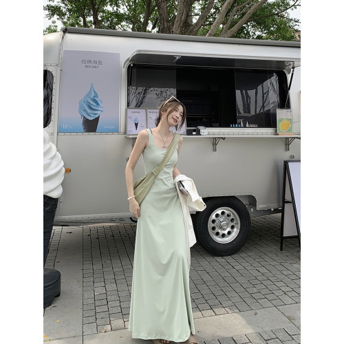 高個子加長版方領背心連衣裙女夏無袖a字吊帶裙收腰打底腳踝長裙