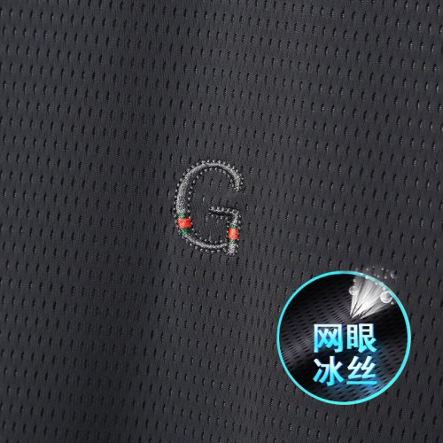 絲滑冰絲圓領純色t恤男春夏季網眼休閒男短袖彈力運動男t恤速乾衣