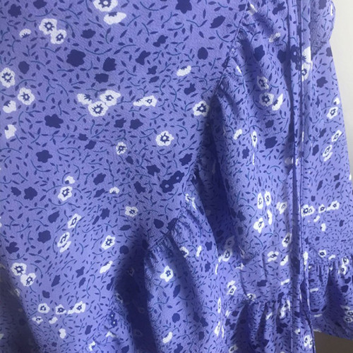 霍思燕同款紫色印花V領荷葉邊連衣裙女夏收腰顯瘦短裙子系帶裹裙