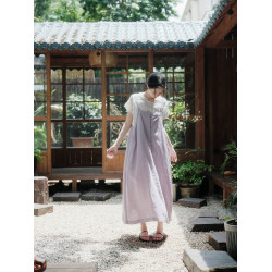 說與山聽「花蝴蝶」100亞麻吊帶背心裙連衣裙日系女夏 9342