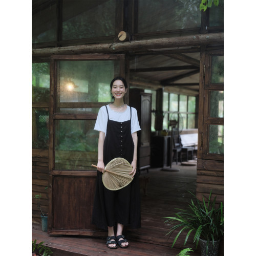 說與山聽「花蝴蝶」100亞麻吊帶背心裙連衣裙日系女夏 9342