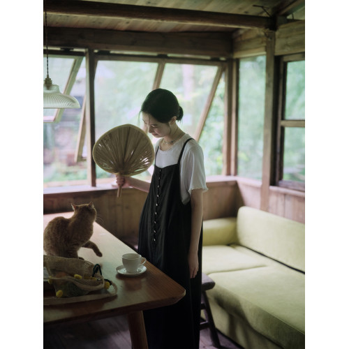 說與山聽「花蝴蝶」100亞麻吊帶背心裙連衣裙日系女夏 9342