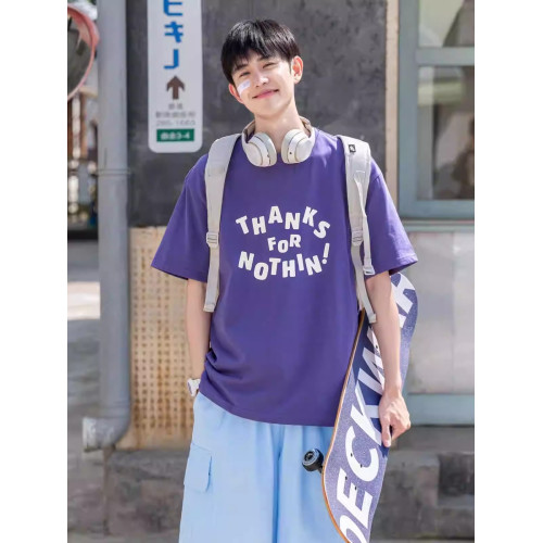 休閒圓領短袖男t恤字母印花夏天潮男INS穿搭情侶款純棉寬松上衣T