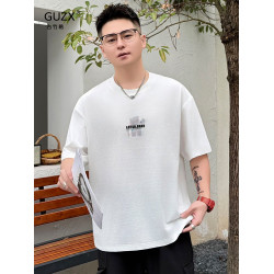 潑墨印花小熊圓領短袖t恤2025夏季男士潮牌情侶款寬松半袖上衣