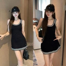 美式條紋辣妹風連衣裙女2025夏季短裙獨特超好看針織包臀修身裙子