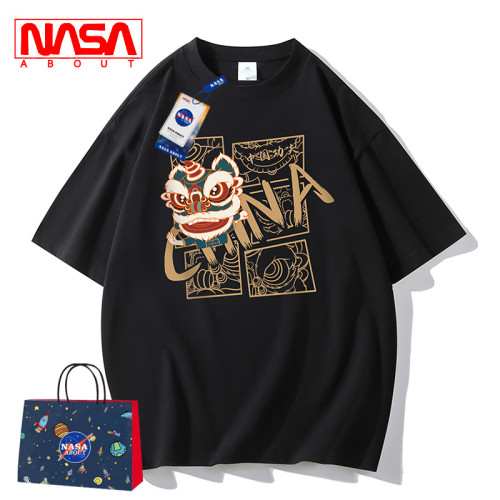 NASA重磅男t恤短袖2023寬松夏季白色美式復古純棉休閒男士半袖潮