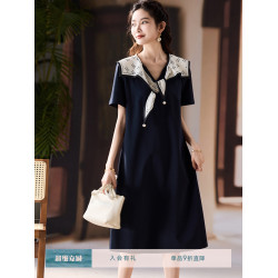 素木氣質方巾拼接連衣裙女夏季2025年新款A字裙歐貨大碼寬松裙子