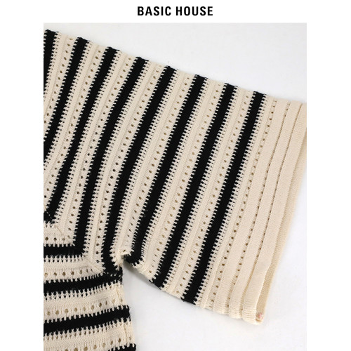 Basic House/百家好黑白條紋連衣裙女25年夏季新款時尚休閒直筒裙