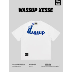 WASSUP XESSE高克重短袖男t恤圓領寬松情侶半袖上衣純棉重磅240克