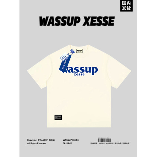 WASSUP XESSE高克重短袖男t恤圓領寬松情侶半袖上衣純棉重磅240克