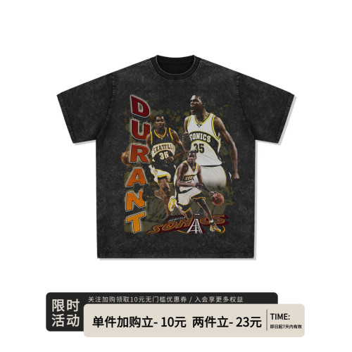 杜蘭特35號 KD TEE生涯版籃球男t恤美式復古數碼直噴純棉嘻哈短袖