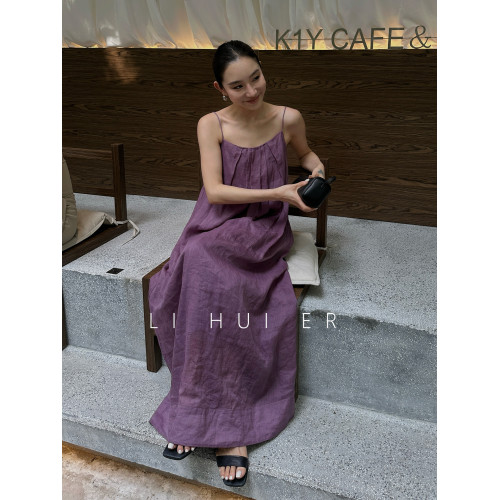 LiHuiEr李慧兒 仲夏夜之夢 苧麻高級感吊帶裙女夏浪漫無袖連衣裙